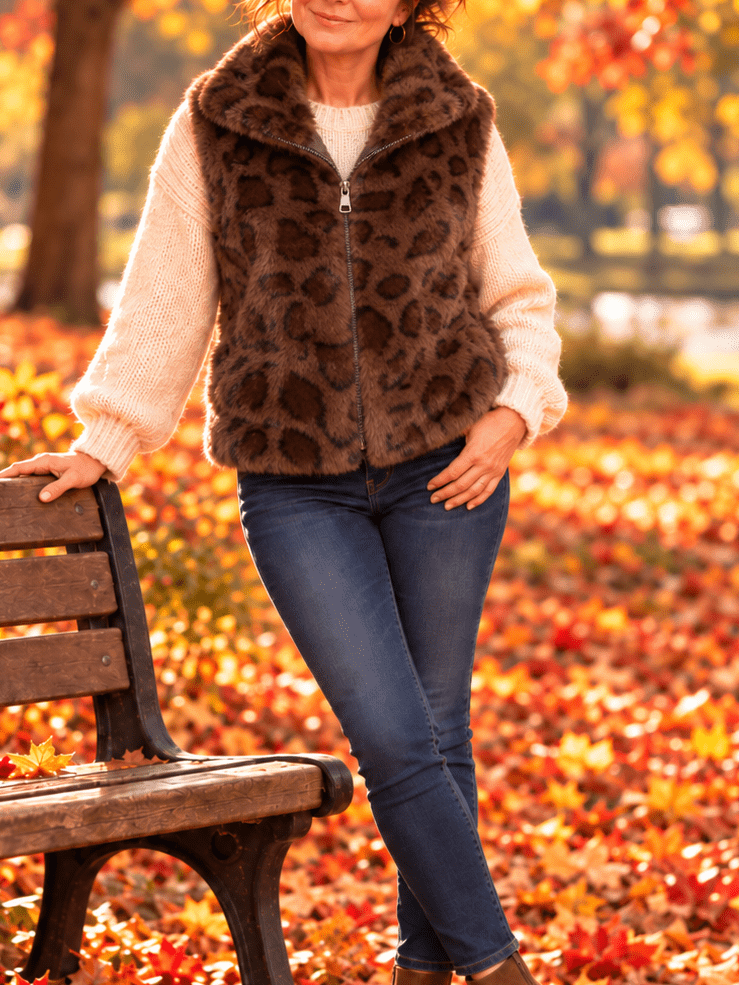 Bodywarmer Zachte Fluffy - Leopard