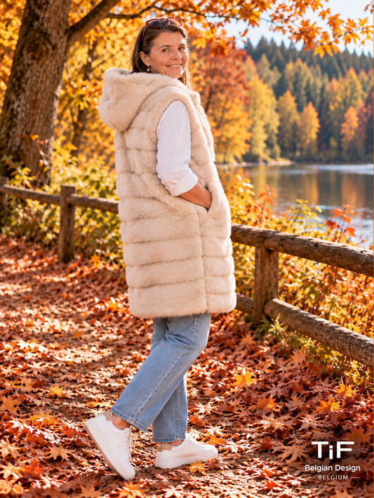 Bodywarmer lang model met kap